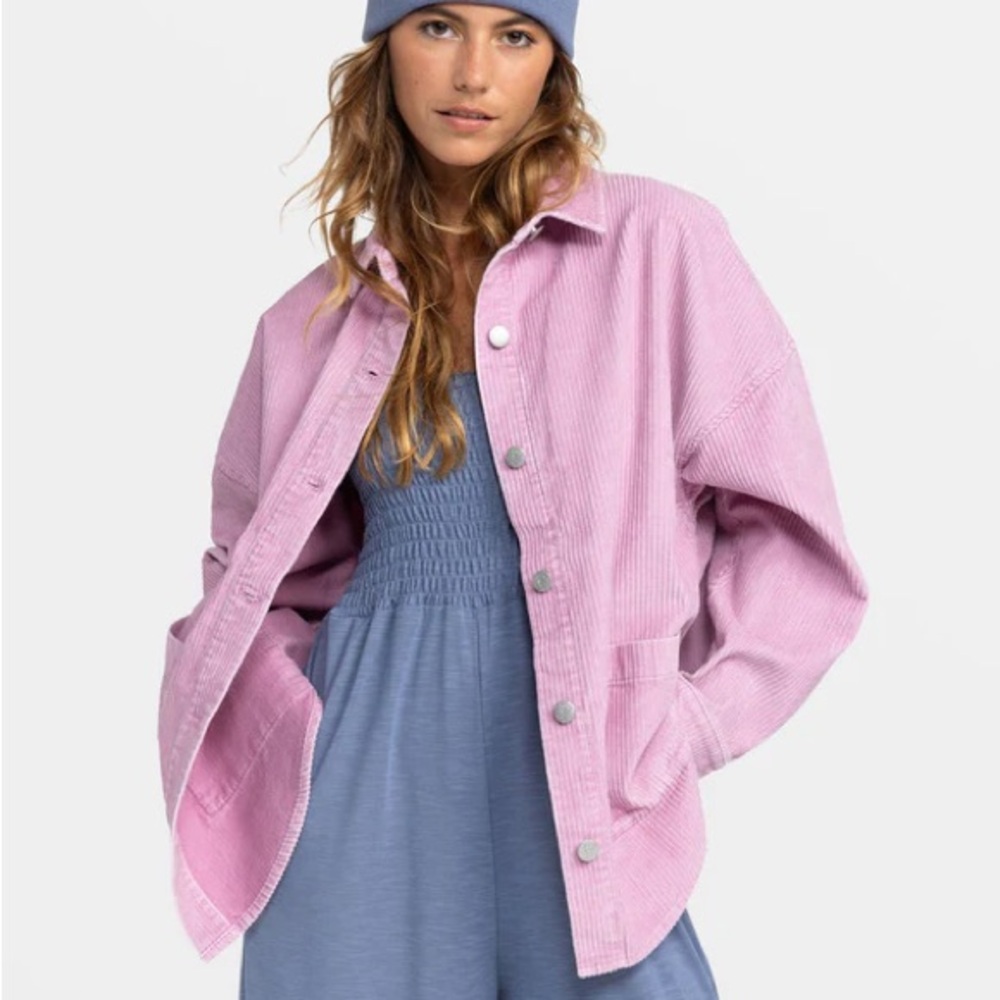 Roxy Women’s Pink Corduroy Kick Back Shirt Jacket, Oversized, size XL